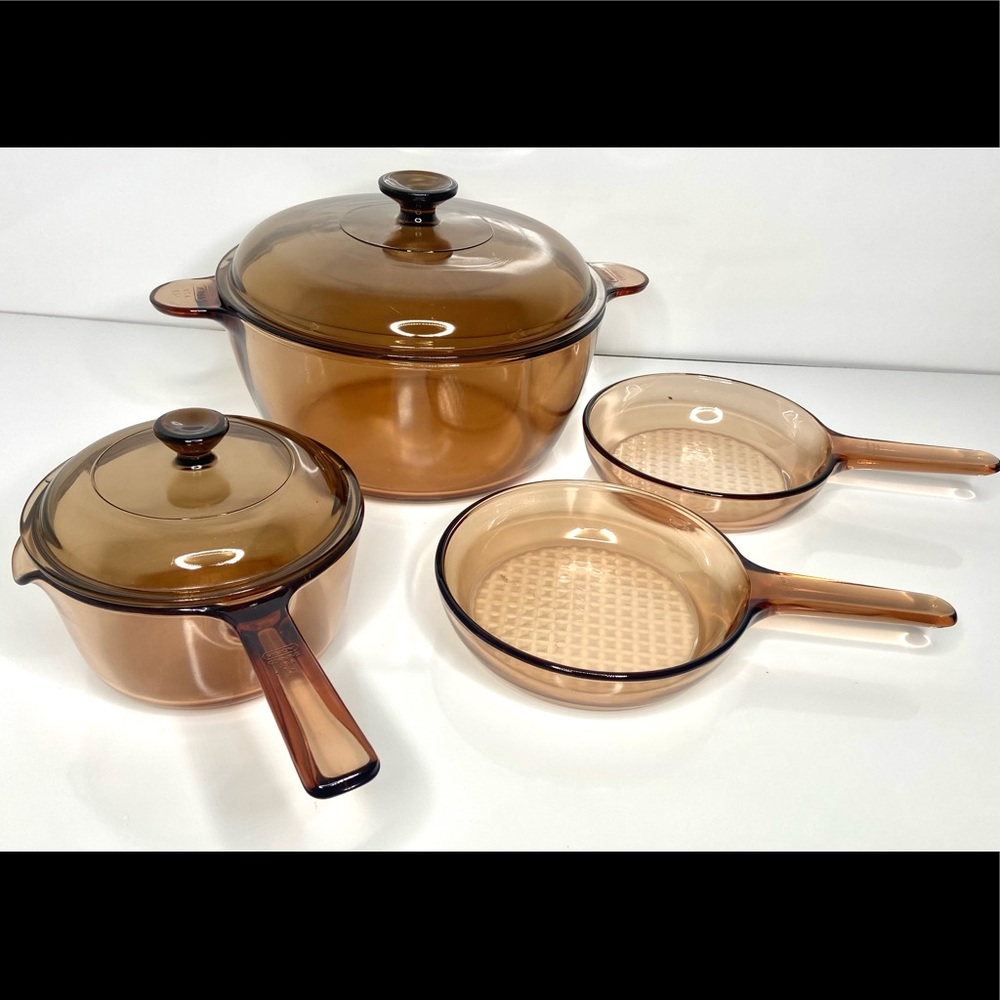 Vintage Vision Corning Ware 6 Piece  Amber Lot